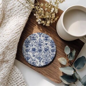 Chinoiserie Coasters, Blue & White Botanical Print Coasters Kitchen Set of 2